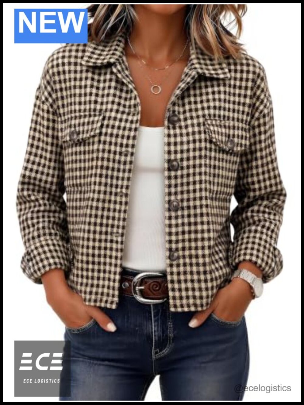 Women's Cropped Shacket Button Down Jacket 100% Polyester Fall Winter Coat